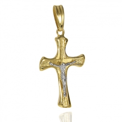 Złoty krzyżyk z Jezusem rzeźbiony z białym złotem pr.585